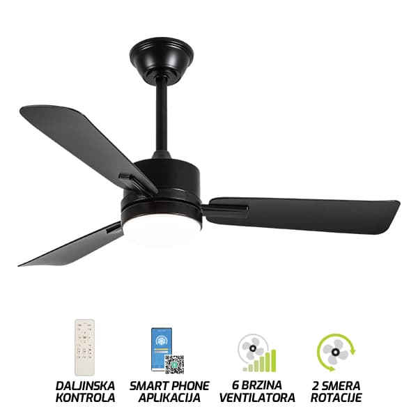 Plafonski ventilator sa svetiljkom FV3102-107 BK - Novo u ponudi